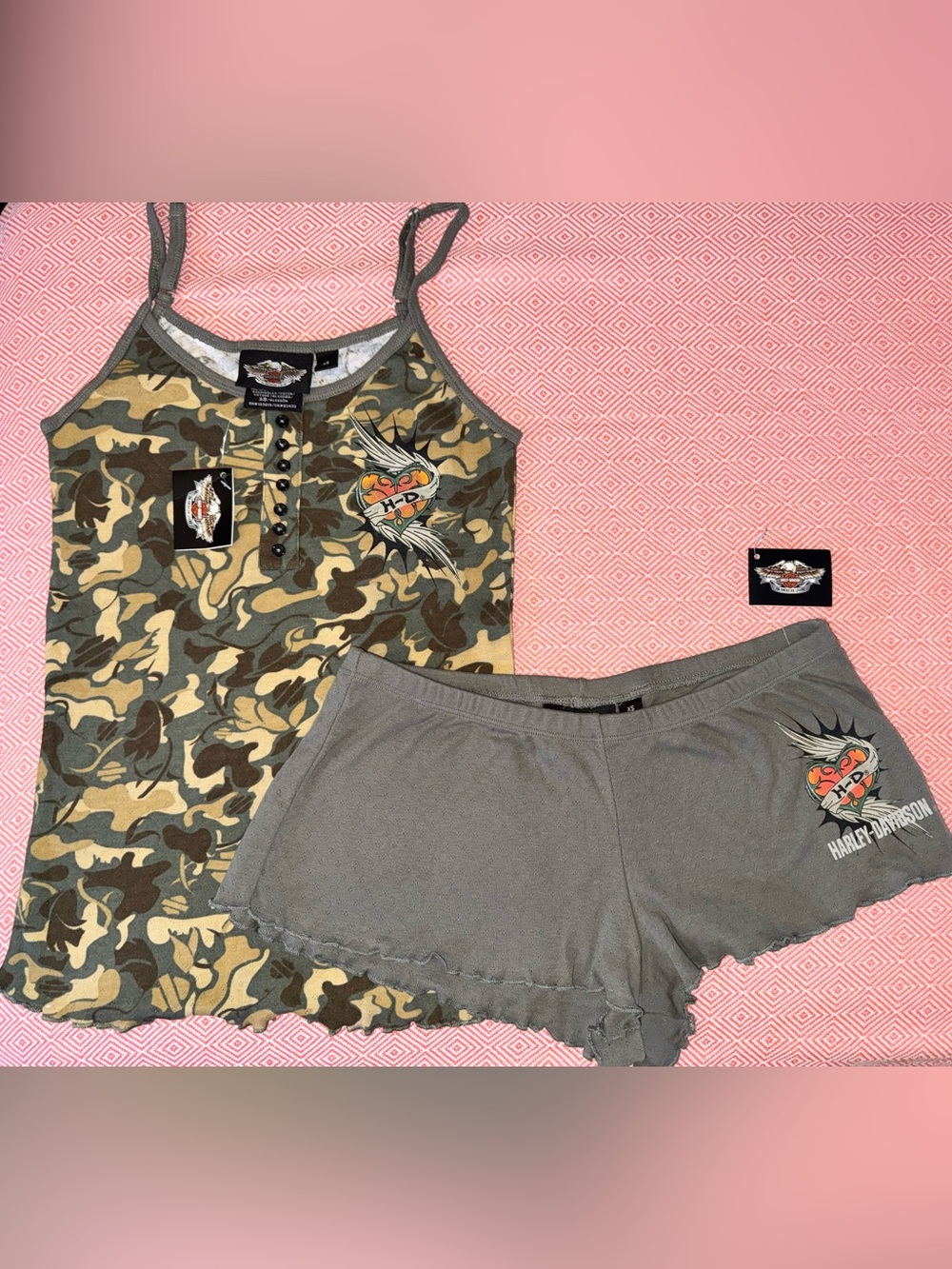 Harley-Davidson Olive & Gray Camo Tank and Gray Shorts Set